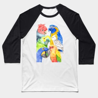 Several parrots in watercolor - rainbow - colored Baseball T-Shirt